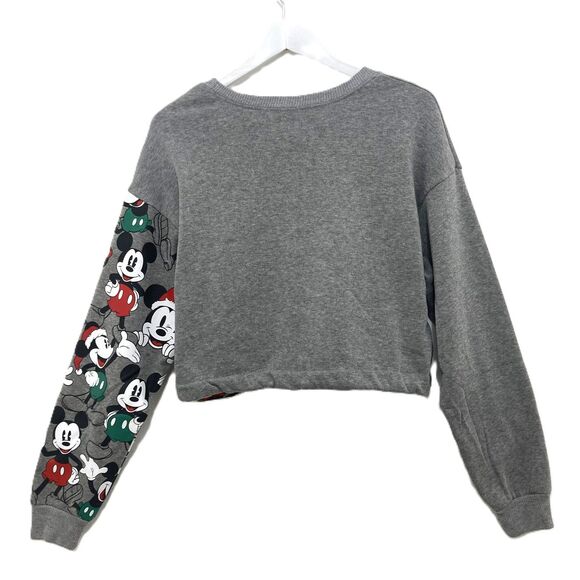 Disney Mickey Mouse Sweatshirt Women's XS Cropped Drawstring Gray - Picture 2 of 12